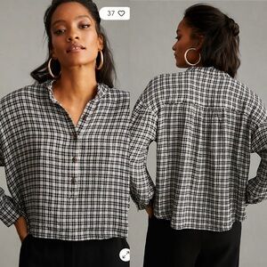 Anthropologie Pilcro Crop Puff-Sleeve‎ Blouse size Medium